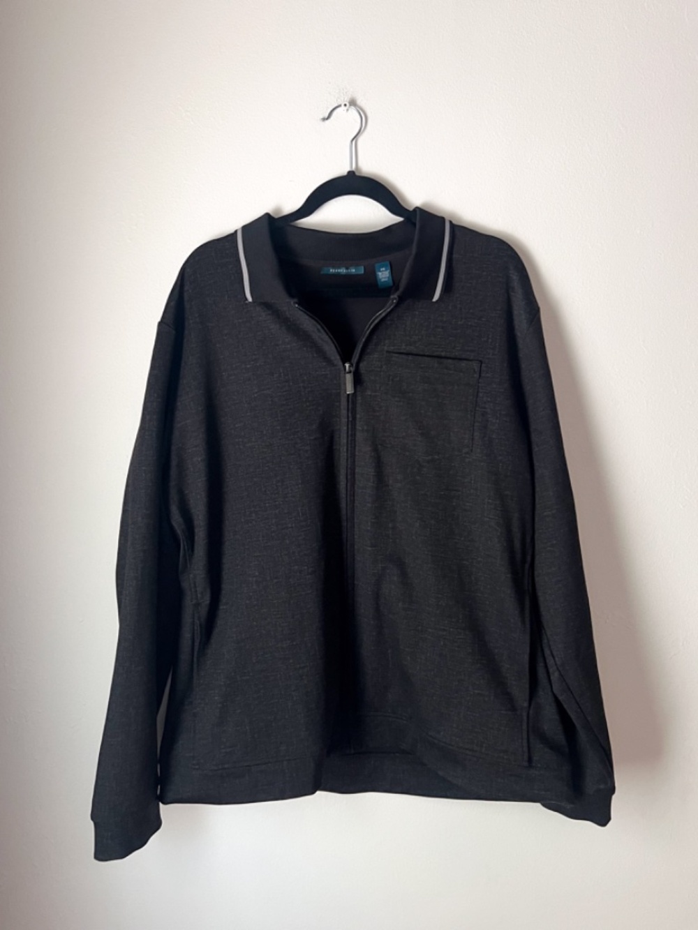 Perry Ellis Men's XXL Full Zip Performance Golf Jacket Black Heather Stretch
